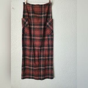 Zara Red and Black Plaid Pencil Skirt